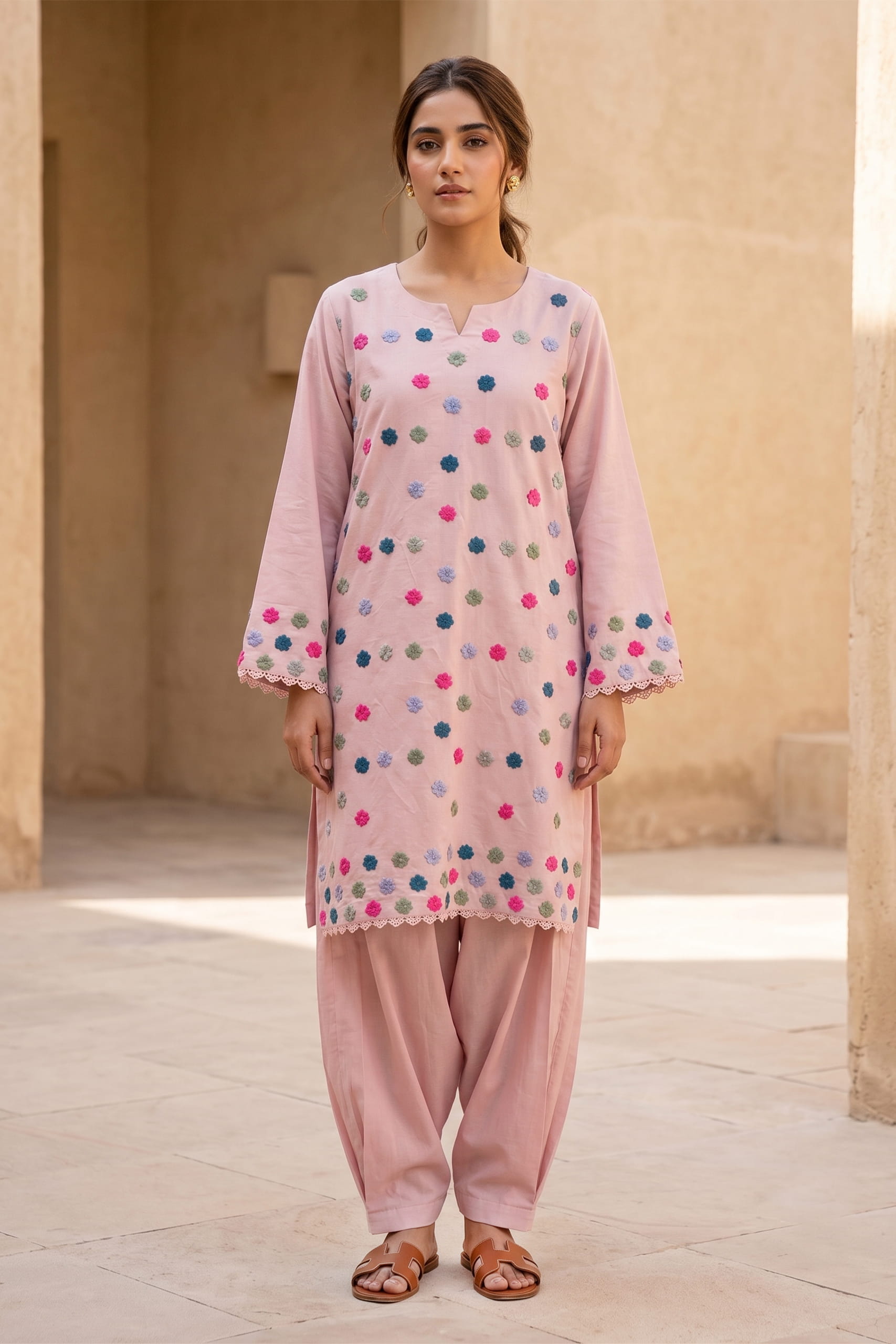 Blush Bloom Hand-Embroidered Set