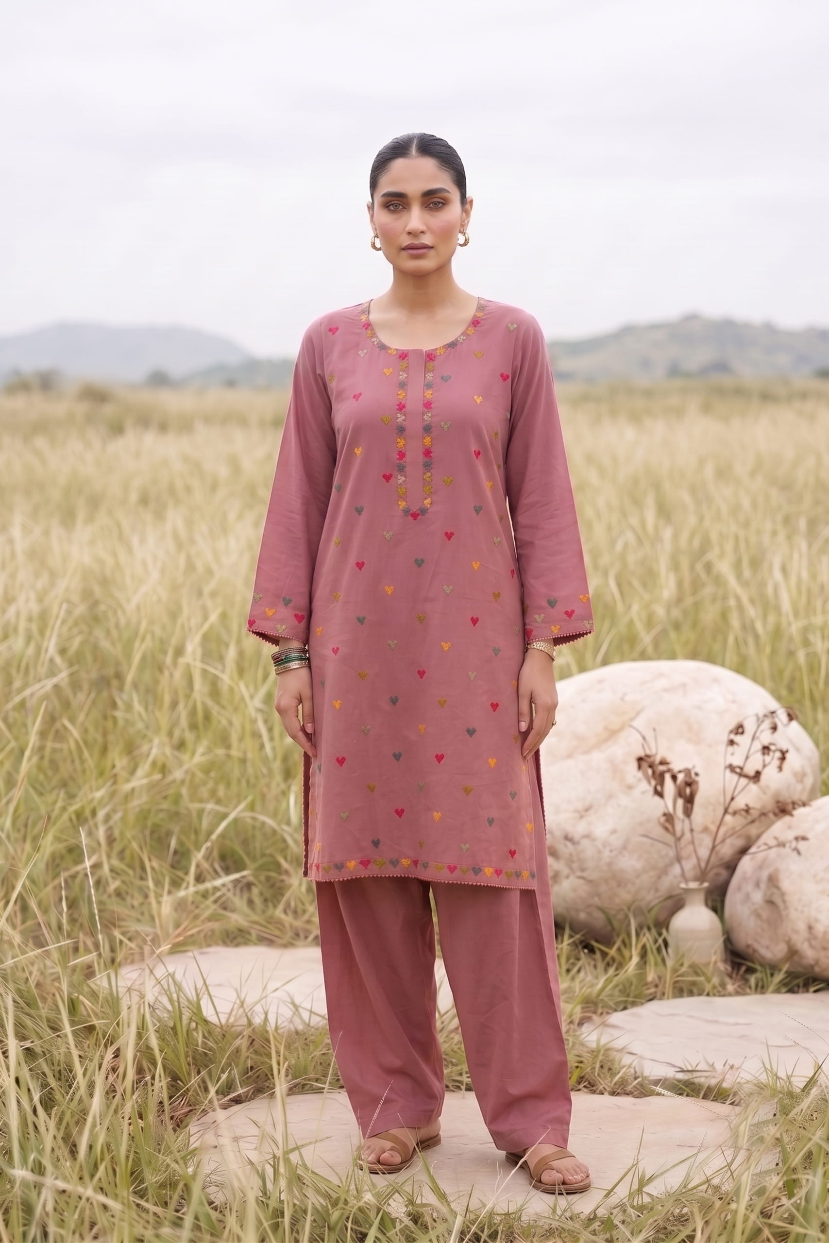 Rosé Meadow Hand-Embroidered Set