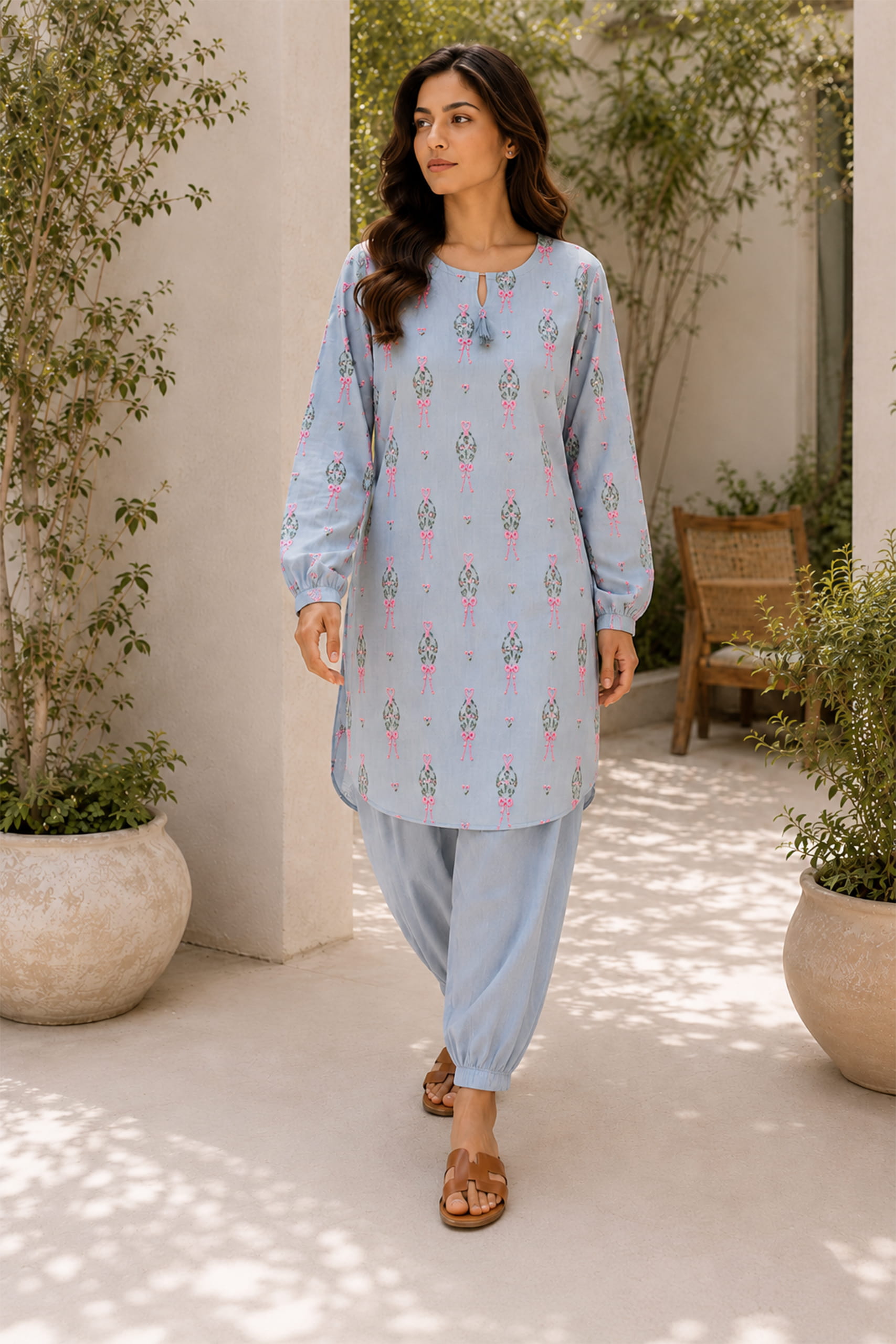Sky Blossom Embroidered Lawn Set