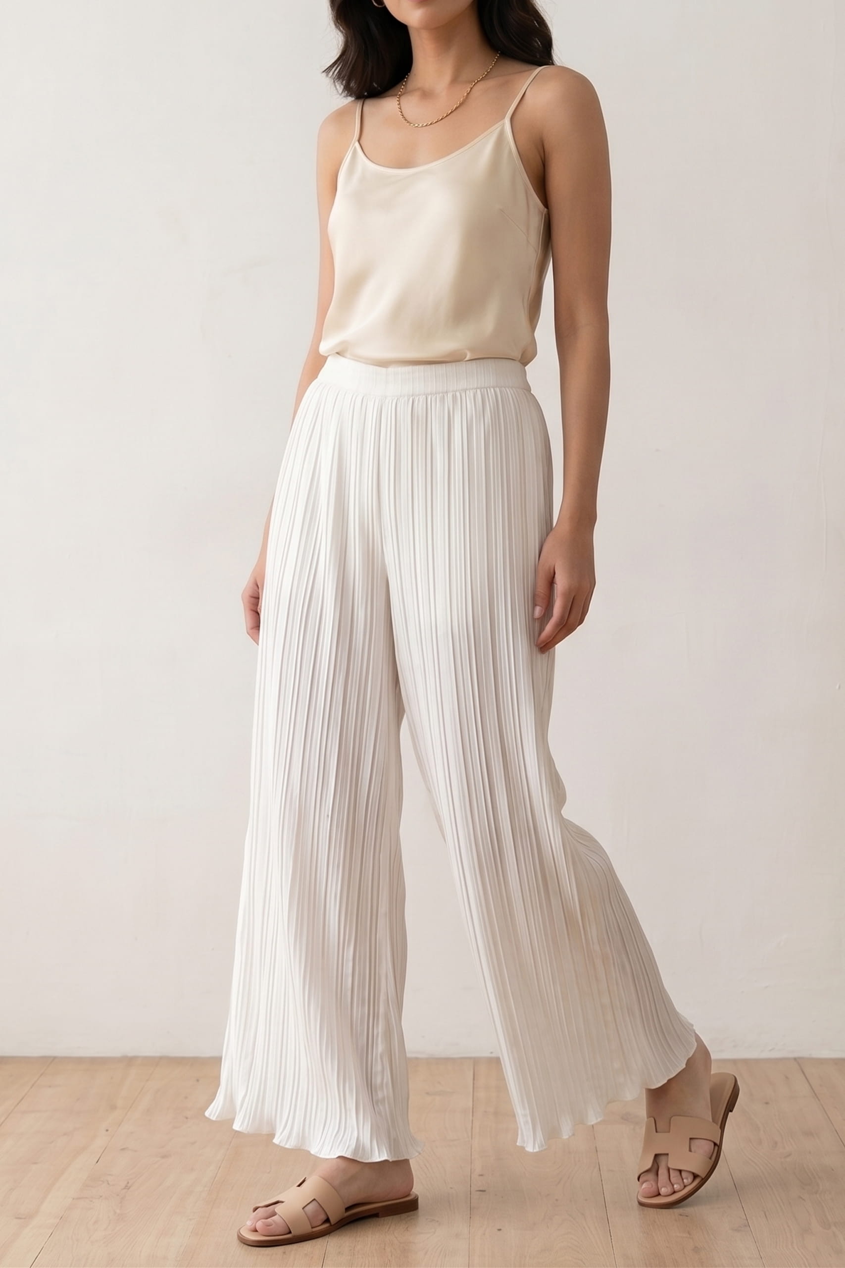 Ivory Pleated Wide-Leg Pants