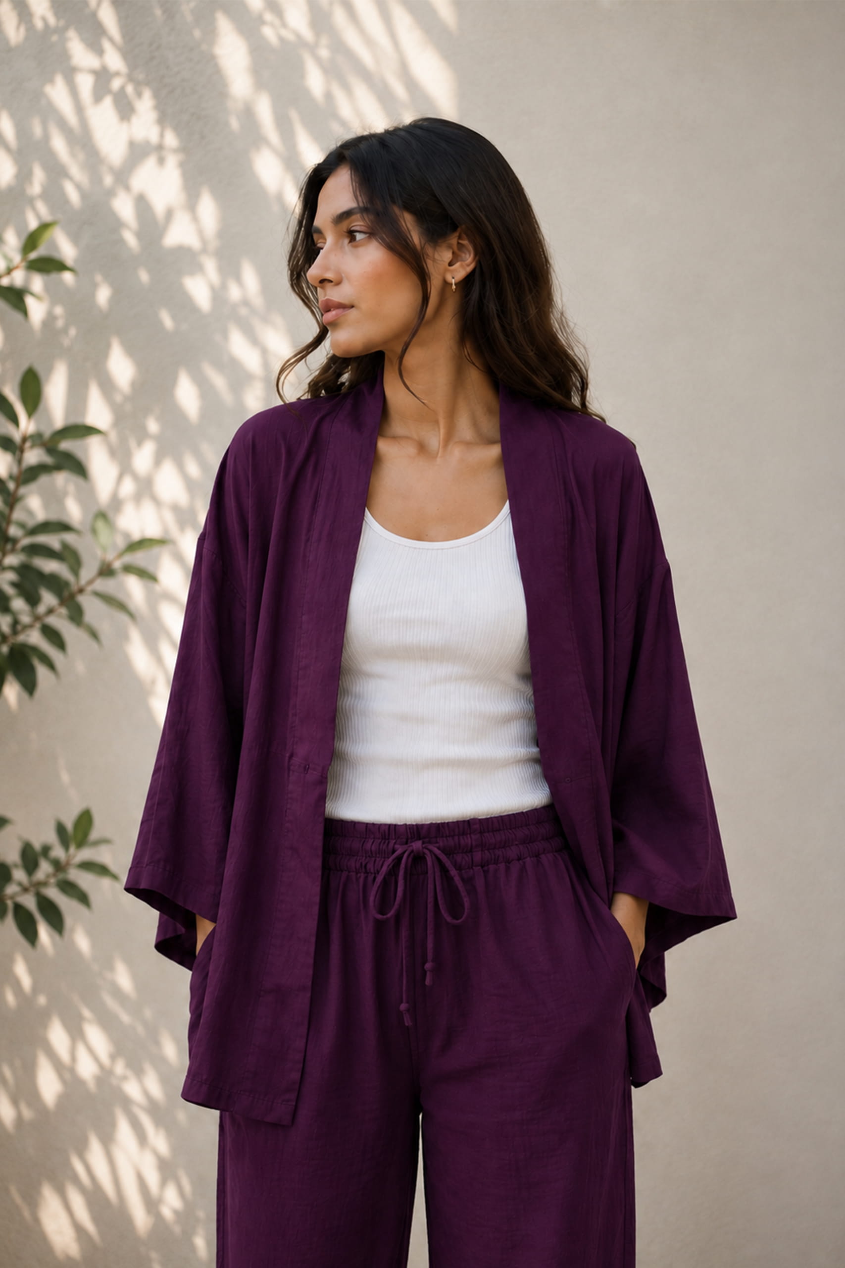 Plum Relaxed Kimono Co-ord Set