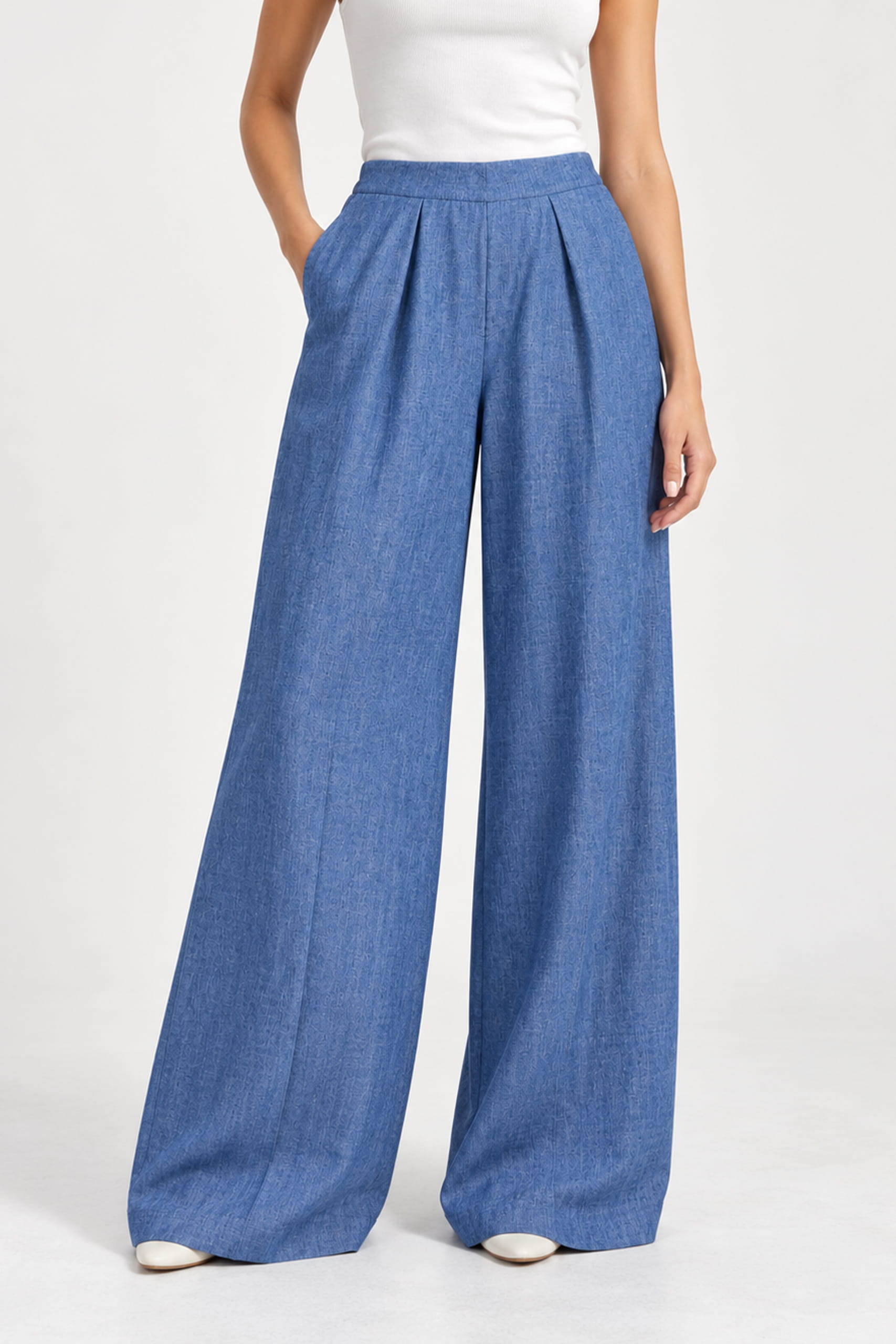 Washed Blue Wide Leg Pants