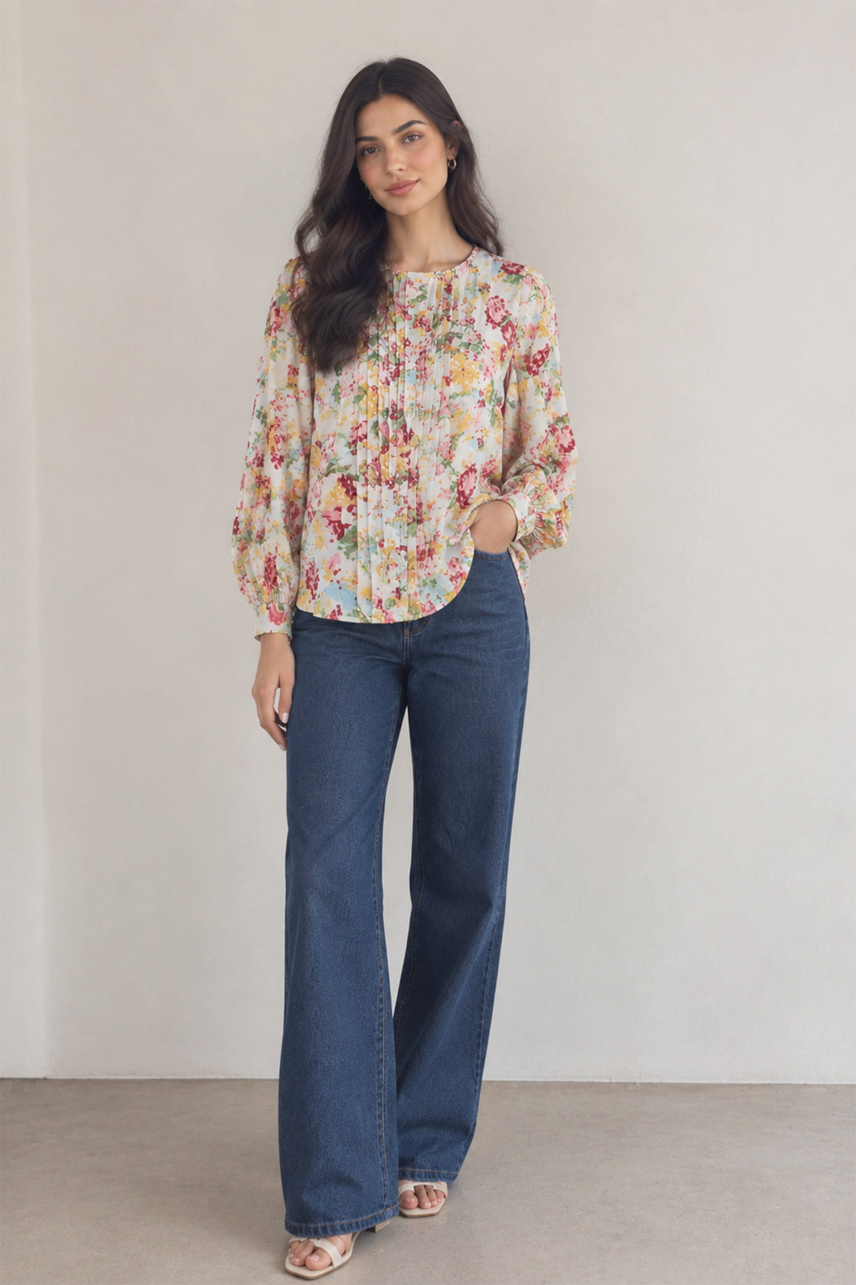 Floral Whisper Pleated Blouse